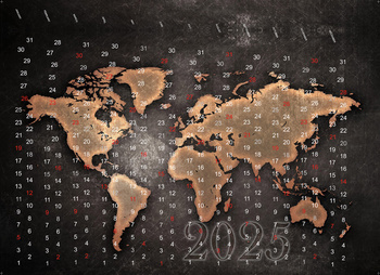 Sfondo salvadanaio da parete | calendario del mappamondo 2025